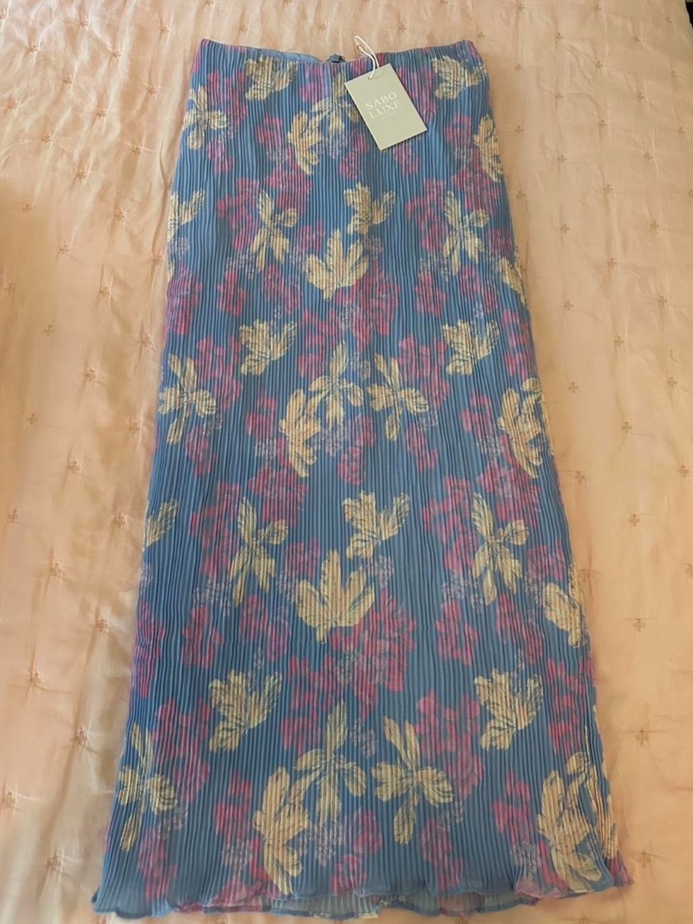 Sabo Skirt Blue Floral Pleated Maxi Skirt